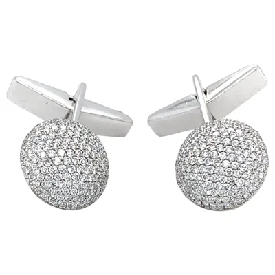 Pre-owned Bespoke Diamond Pave Dome Gents Art Deco Cufflinks 18k White Gold