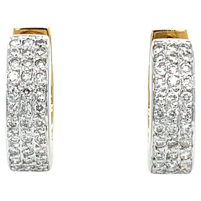 Pre-owned Bespoke Diamond Pave Hoops Huggies Clip Earrings 18k Yellow And White Gold