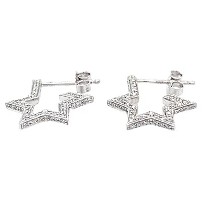 Pre-owned Bespoke Diamond Pave Star Art Deco Stud Earrings 18k White Gold