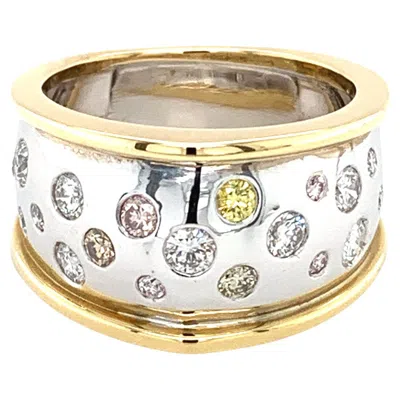 Pre-owned Bespoke Fancy Yellow And Pink Diamonds Large Art Deco Cocktail Ring 18k White Gold