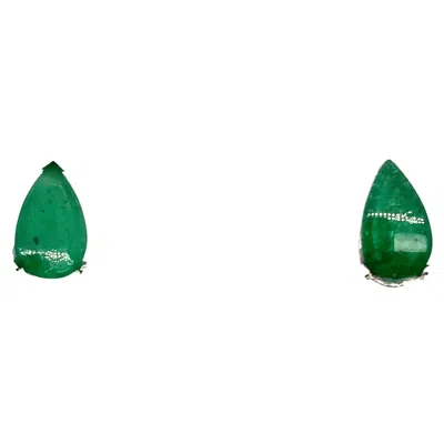 Pre-owned Bespoke Green Emerald Art Deco Stud Earrings 18k White Gold