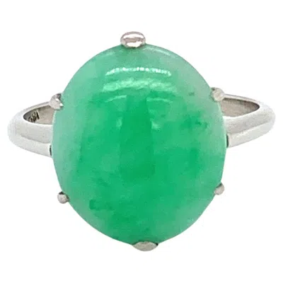 Pre-owned Bespoke Jadeite Green Jade Art Deco Cocktail Ring 18k White Gold
