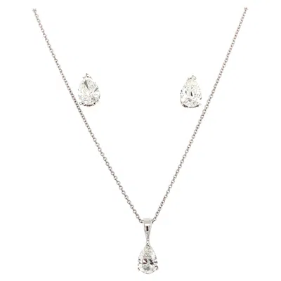 Pre-owned Bespoke Pear Diamond Solitaire Drop Pendant And Stud Earrings Jewellery Set 18k Gold In Multi
