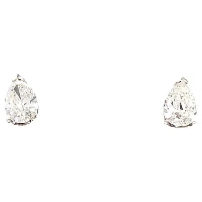 Pre-owned Bespoke Pear Diamond Solitaire Stud Earrings 18k White Gold