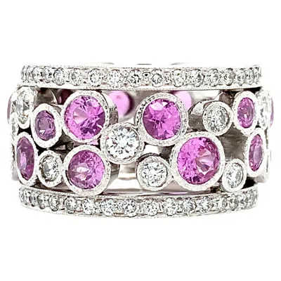 Pre-owned Bespoke Pink Sapphire And Diamond Cocktail Ring In 18k White Gold