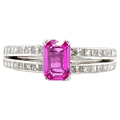 Pre-owned Bespoke Pink Sapphire And Diamond Solitaire Engagement Ring 18ct White Gold