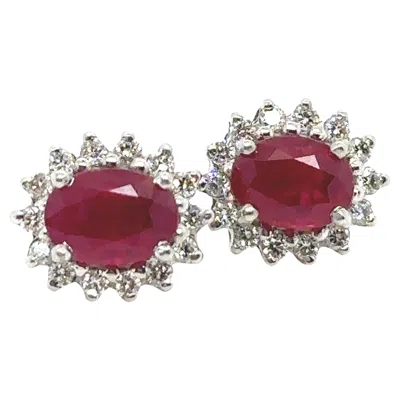 Pre-owned Bespoke Ruby & Diamond Oval Cluster Earrings 2.42ct In Multi
