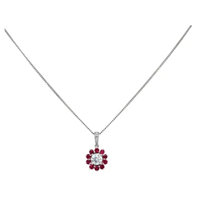 Pre-owned Bespoke Ruby And Diamond Pendant Art Deco 18k White Gold