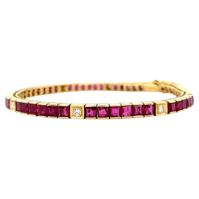 Pre-owned Bespoke Ruby And Diamond Tennis Bracelet 18k Yellow Gold