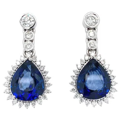 Pre-owned Bespoke Sapphire And Diamond Art Deco Drop Earrings 18k White Gold