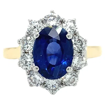 Pre-owned Bespoke Sapphire And Diamond Cluster Art Deco 18k Yellow Gold
