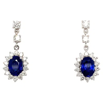 Pre-owned Bespoke Sapphire And Diamonds Art Deco Drop Earrings 18k White Gold