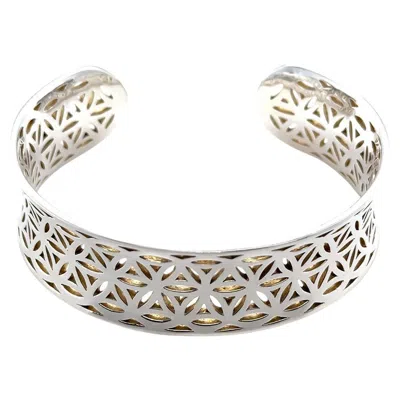 Pre-owned Bespoke Sterling Silver Cut-out Pattern Cuff Bangle 37.6g In Multi