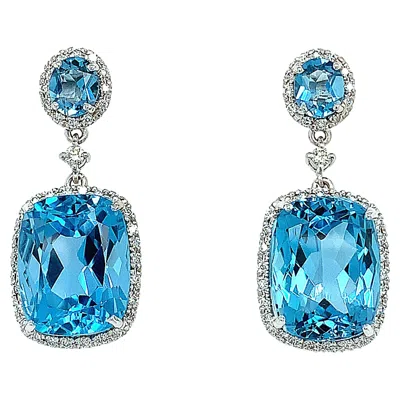 Pre-owned Bespoke Topaz And Diamonds Art Deco Drop Earrings 18k White Gold