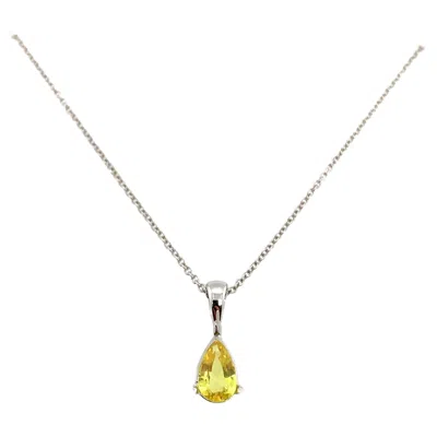Pre-owned Bespoke Yellow Sapphire Solitaire Pendant Necklace 18k White Gold