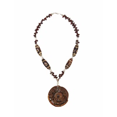 Bess Madrid Women's Silver / Neutrals / Brown Chika Short Necklace In Jade, Garnet & Agate In Multi