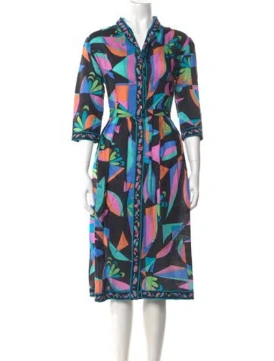 Pre-owned Bessi Linen Midi Length Dress In Multi