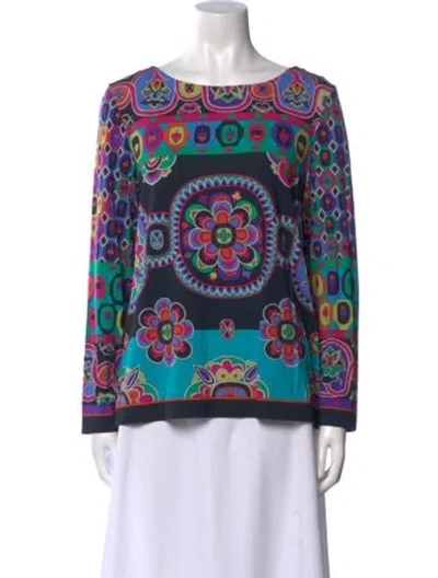 Pre-owned Bessi Printed Bateau Neckline Tunic In Multi