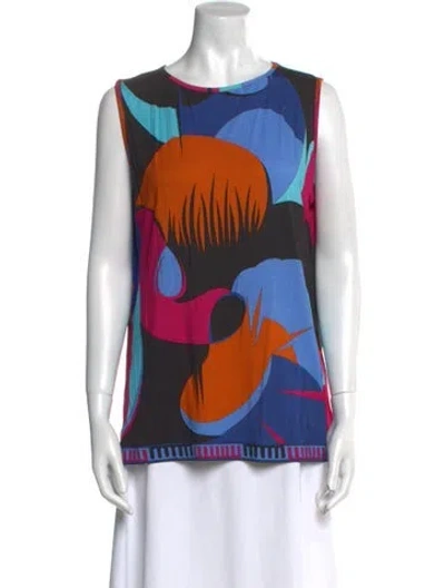 Pre-owned Bessi Printed Crew Neck Top In Blue