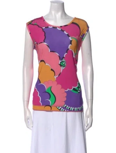 Pre-owned Bessi Printed Scoop Neck Top In Pink