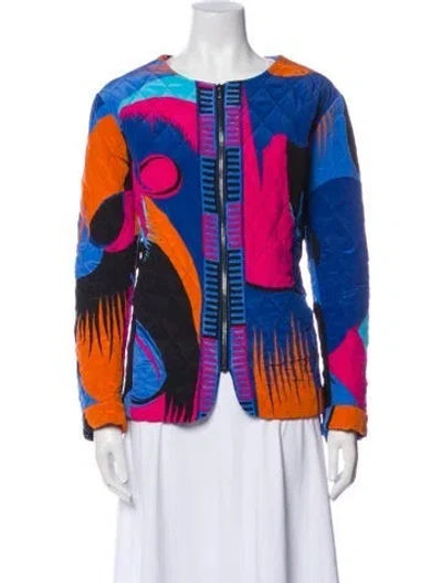 Pre-owned Bessi Silk Colorblock Pattern Evening Jacket In Blue