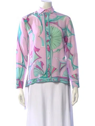 Pre-owned Bessi Silk Printed Blouse In Pink