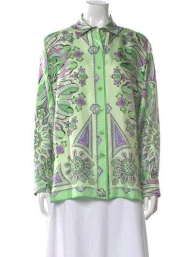Pre-owned Bessi Silk Printed Top In Green