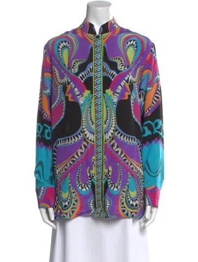 Pre-owned Bessi Silk Printed Tunic In Blue