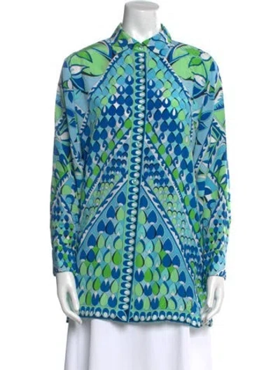 Pre-owned Bessi Silk Printed Tunic In Blue