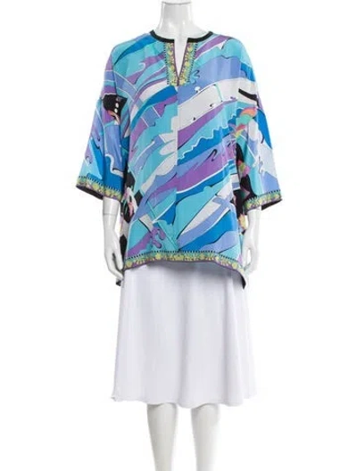Pre-owned Bessi Silk Printed Tunic In Blue