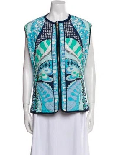 Pre-owned Bessi Silk Printed Vest In Blue