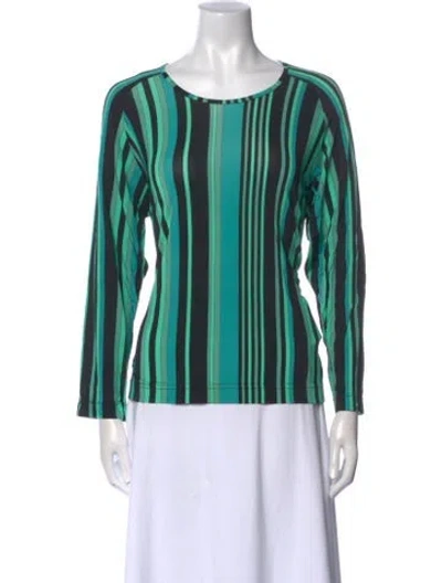 Pre-owned Bessi Striped Scoop Neck Blouse In Green