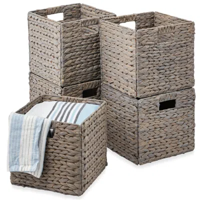 Best Choice Products 10.5x10.5in Hyacinth Storage Baskets, Set Of 5 Multipurpose Collapsible Organizers In Neutral