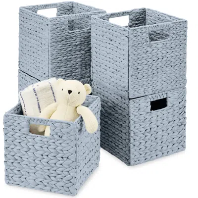 Best Choice Products 10.5x10.5in Hyacinth Storage Baskets, Set Of 5 Multipurpose Collapsible Organizers In Blue