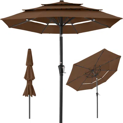 Best Choice Products 10ft 3-tier Patio Umbrella, Market Sun Shade W/ Tilt Adjustment, Easy Crank - Brown