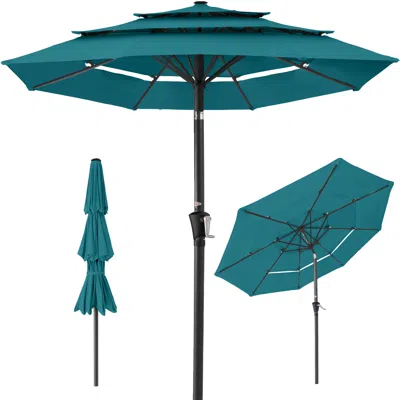 Best Choice Products 10ft 3-tier Patio Umbrella, Market Sun Shade W/ Tilt Adjustment, Easy Crank - Cerulean