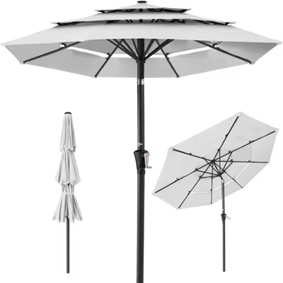 Best Choice Products 10ft 3-tier Patio Umbrella, Market Sun Shade W/ Tilt Adjustment, Easy Crank - Fog Gray