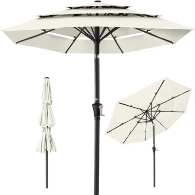 Best Choice Products 10ft 3-tier Patio Umbrella, Market Sun Shade W/ Tilt Adjustment, Easy Crank - Ivory