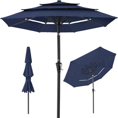 Best Choice Products 10ft 3-tier Patio Umbrella, Market Sun Shade W/ Tilt Adjustment, Easy Crank - Navy