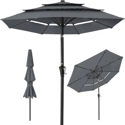 Best Choice Products 10ft 3-tier Patio Umbrella, Market Sun Shade W/ Tilt Adjustment, Easy Crank - Slate