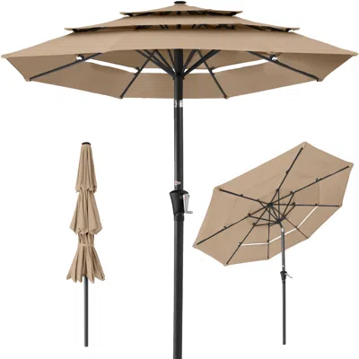 Best Choice Products 10ft 3-tier Patio Umbrella, Market Sun Shade W/ Tilt Adjustment, Easy Crank - Tan