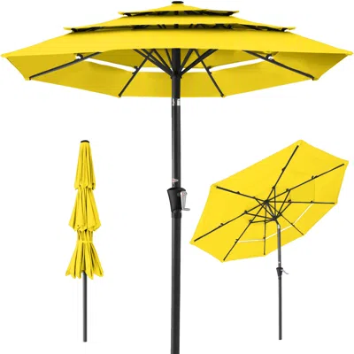 Best Choice Products 10ft 3-tier Patio Umbrella, Market Sun Shade W/ Tilt Adjustment, Easy Crank - Yellow
