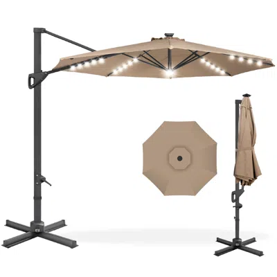 Best Choice Products 10ft 360-degree Solar Led Lit Cantilever Patio Umbrella, Outdoor Hanging Shade In Pattern