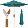 Best Choice Products 10ft Outdoor Woodgrain Pattern Steel Market Patio Umbrella W/ Crank, Tilt - Cerulean