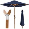 Best Choice Products 10ft Outdoor Woodgrain Pattern Steel Market Patio Umbrella W/ Crank, Tilt - Navy Blue