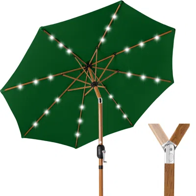 Best Choice Products 10ft Solar Led Lighted Outdoor Woodgrain Pattern Steel Market Patio Umbrella -