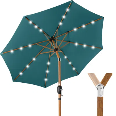 Best Choice Products 10ft Solar Led Lighted Outdoor Woodgrain Pattern Steel Market Patio Umbrella - Cerulean