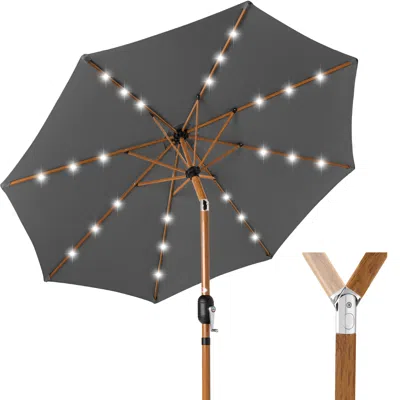 Best Choice Products 10ft Solar Led Lighted Outdoor Woodgrain Pattern Steel Market Patio Umbrella - Gray