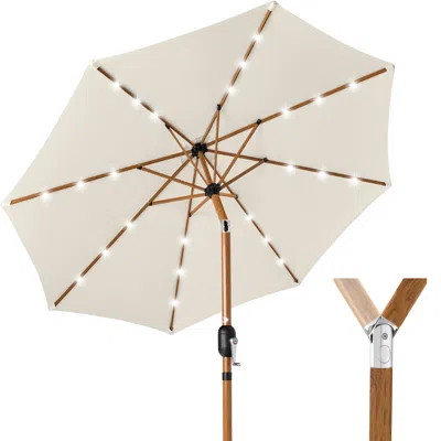 Best Choice Products 10ft Solar Led Lighted Outdoor Woodgrain Pattern Steel Market Patio Umbrella - Ivory