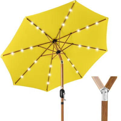 Best Choice Products 10ft Solar Led Lighted Outdoor Woodgrain Pattern Steel Market Patio Umbrella - Yellow